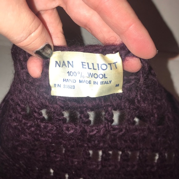 Vtg 70s Italian Wool Eggplant Crochet Boho Hippie Vest Sz M - Picture 5 of 8